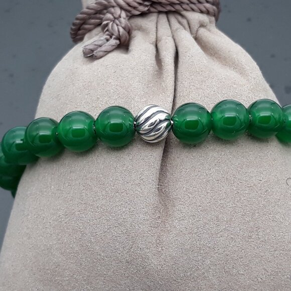 David Yurman Green Onyx Bead Bracelet with silver bead accent - Picture 7 of 7